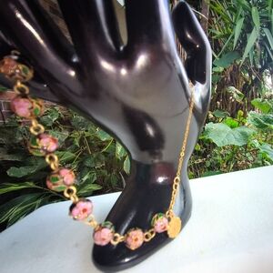 Vintage Floral Champleve Cloisonne Enamel Rosaey Bead Bracelet